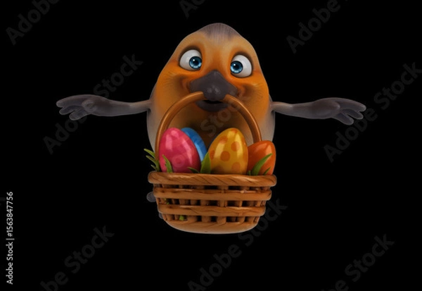 Obraz Fun 3D cartoon bird with easter eggs