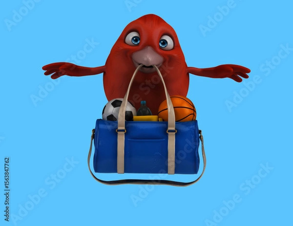Obraz Fun 3D cartoon bird with a sport bag