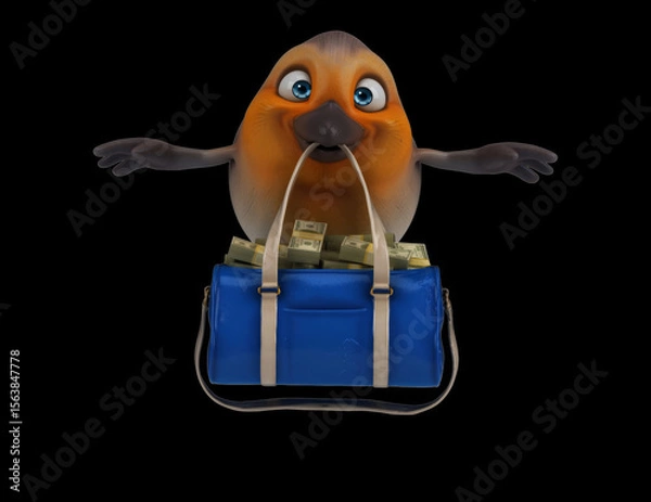 Obraz Fun 3D cartoon bird with money