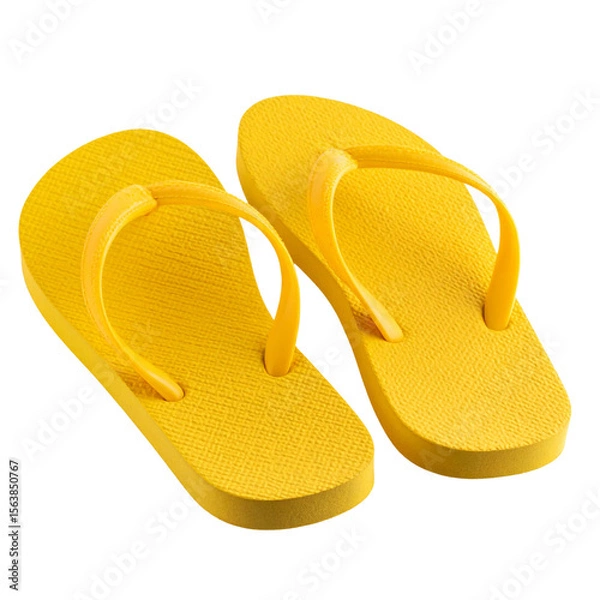 Obraz  Pair of Yellow Flip Flops with Soft Shadow, Angled Side View, isolated on transparent background PNG