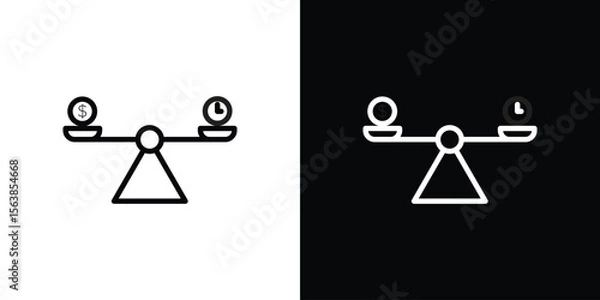 Fototapeta Time and money compare scale icon for website, vector design template elegant style