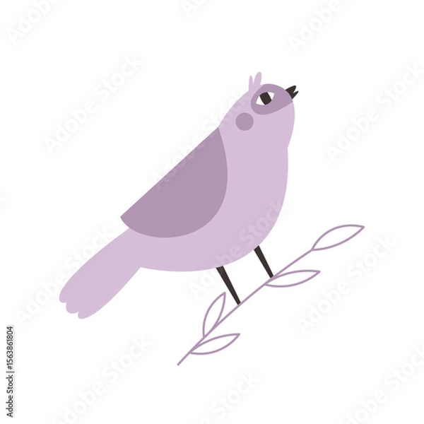 Fototapeta Cute colorful bird on a tree branch. Flat vector clipart
