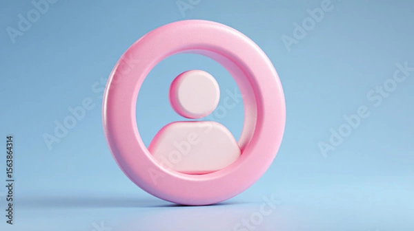 Fototapeta Simple 3D-rendered user profile icon on a clean blank background with open caption space on the side. Minimalistic, modern design ideal for digital profiles and UI elements.

