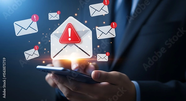Fototapeta Warning alerts on incoming electronic mail email notification