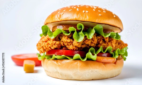 Fototapeta hamburger on a wooden table