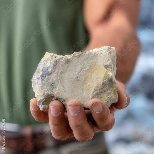 Obraz Person Holding a Rough Beige and Grey Metallic Rock Sample