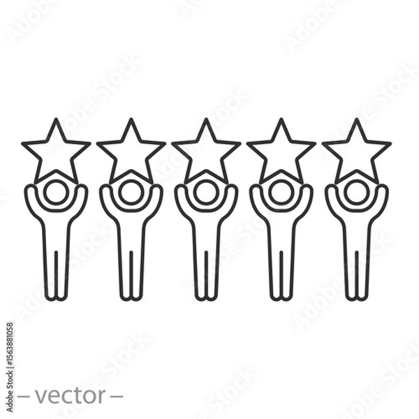 Obraz rating five star icon, people holding stars, review rating, best or bad feedback, thin line symbol on white background - editable stroke vector illustration eps10