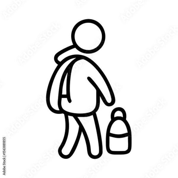 Fototapeta Child with backpack icon in black line style on white background