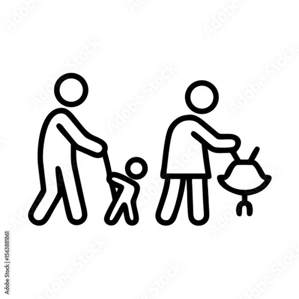 Fototapeta Parents with toddler icon in black line style on white background
