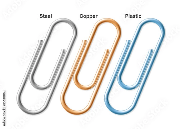 Obraz Steel, copper and plastic paper clips | Vector World series