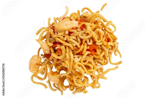 Fototapeta Pile of instant noodles on a white background