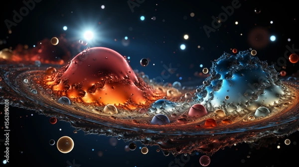 Fototapeta  Abstract futuristic organic cosmic globes ball fluid flow liquid space planets