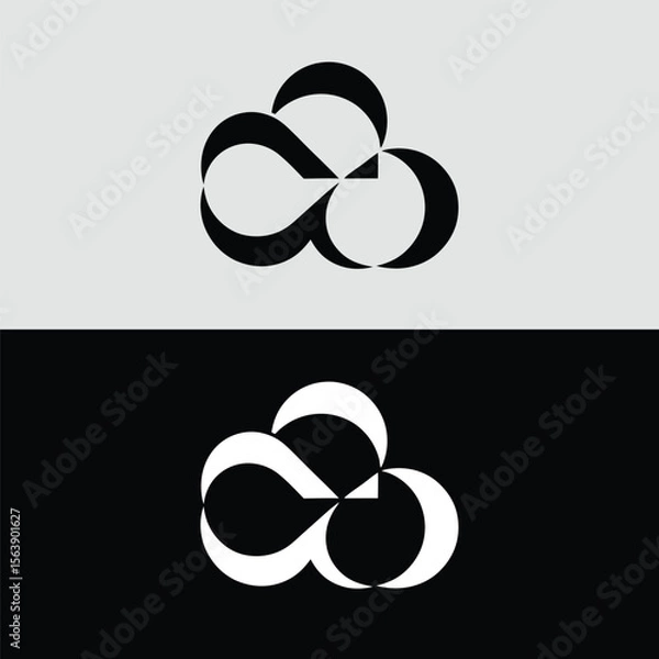 Fototapeta An abstract trefoil logo design features interlocking curved shapes in a modern, minimalist style against a contrasting background
