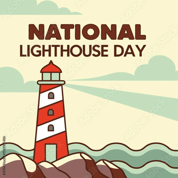 Fototapeta Red and White Lighthouse with Text National Lighthouse Day