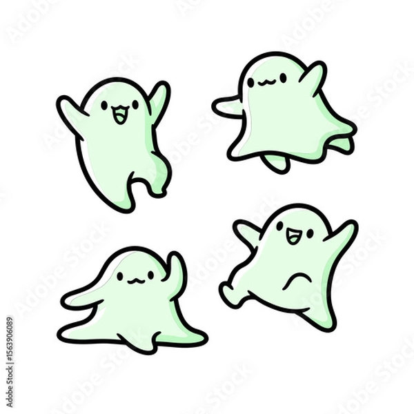 Fototapeta Playful Animated Ghosts Expressing Happiness and Joy with Cheerful Expressions