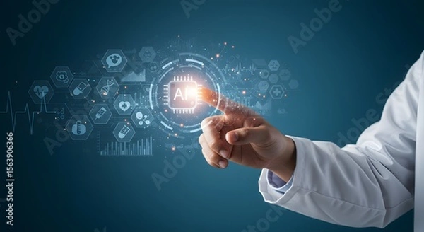 Fototapeta Doctor using AI technology for advanced healthcare diagnostics and treatment