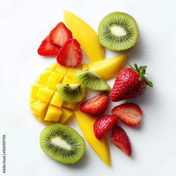 Obraz A white plate topped with sliced fruit and kis