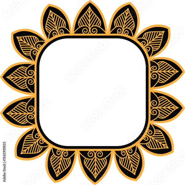 Obraz Traditional Mandala Style rounded rectangle Frame with Floral Leaf Motif – Vector Decorative frame Design