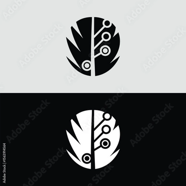 Fototapeta A stylized black feather is combined with a circuit board to represent the integration of nature and technology on a gray and black background
