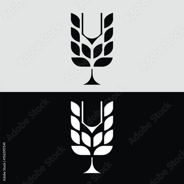 Fototapeta An abstract black and white logo design featuring a stylized wheat stalk, isolated on a split gray and black background