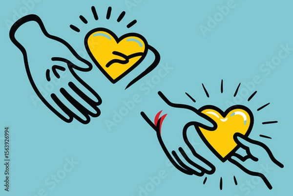 Fototapeta Heart with wings and hands in a romantic vector illustration with love and valentine theme