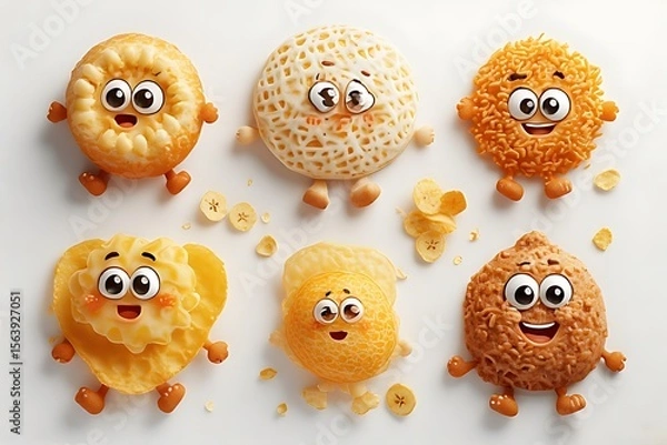 Fototapeta Cute Bread Characters with Faces