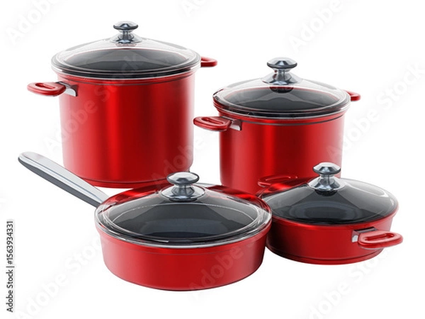 Obraz Cooking pots in various size isolated on transparent background. 3D illustration