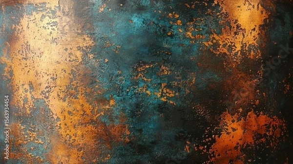 Fototapeta Oxidized Copper Texture with Teal Accents, Abstract, Metal
