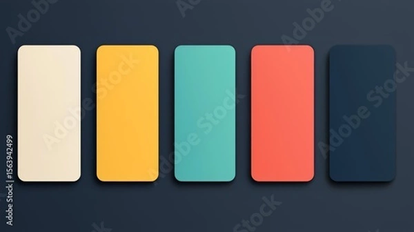 Fototapeta A set of five minimalist color swatches on a dark background, perfect for design inspiration and modern aesthetics.