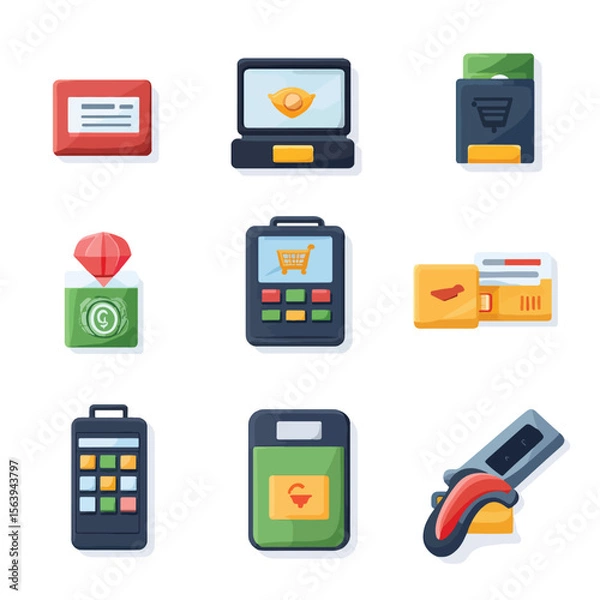 Obraz 2D Flat icon Digital Payment & E-commerce Icons isolated in White Background