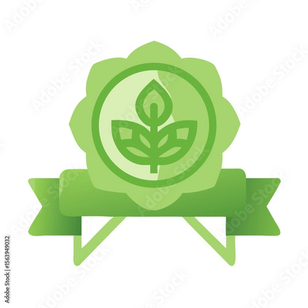 Obraz Green award badge with a leaf symbol representing eco-friendliness and sustainability in a modern design

