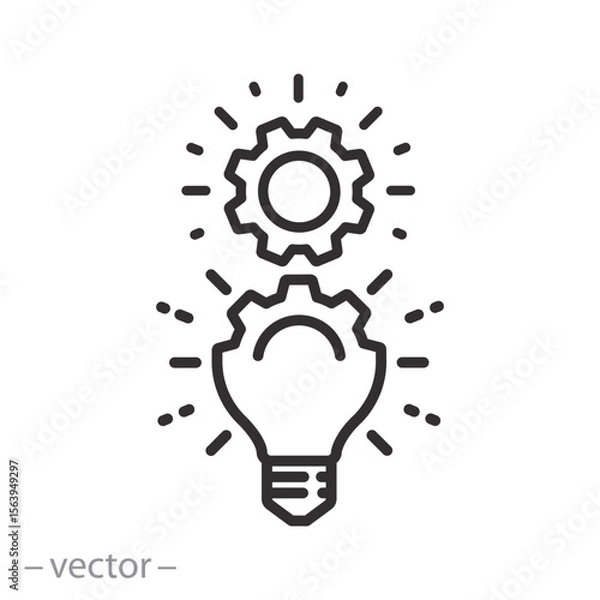 Obraz innovation icon, creative technology icon, technical innovation concept,  light bulb with gears, idea, creativity inspiration, thin line symbol on white background editable stroke vector illustration