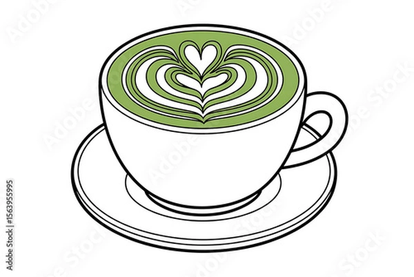 Fototapeta A cup of matcha latte with heart-shaped foam art.
