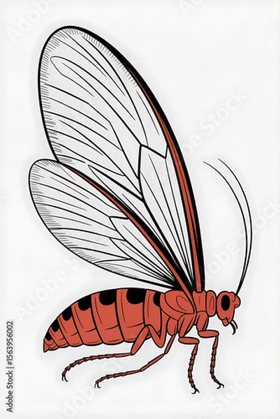 Fototapeta Ornate red insect with large, detailed wings.
