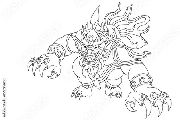 Fototapeta Fearsome creature, powerful stance, sharp claws.
