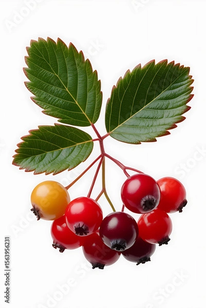 Fototapeta Cluster of colorful berries and leaves.
