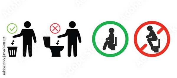 Fototapeta Correct and incorrect ways to use a toilet and dispose of waste