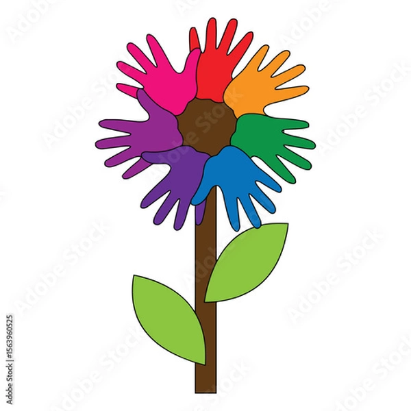 Fototapeta Colorful flower made of diverse hands symbolizing unity and teamwork