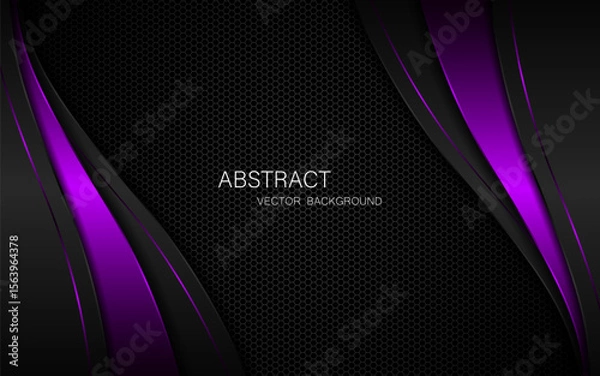 Fototapeta Abstract black and purple curves with purple lines on dark steel mesh background. with free space for design. modern technology innovation concept background	