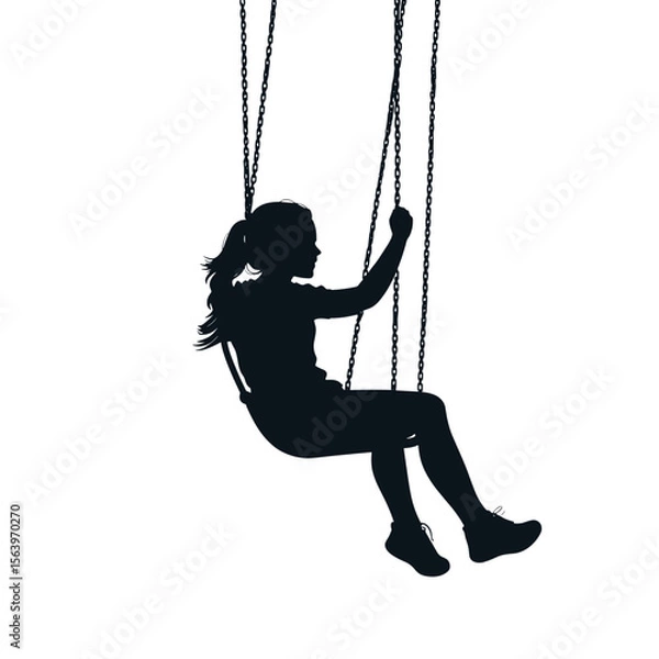 Obraz Silhouette of a girl swinging with copy space for childhood memories design
