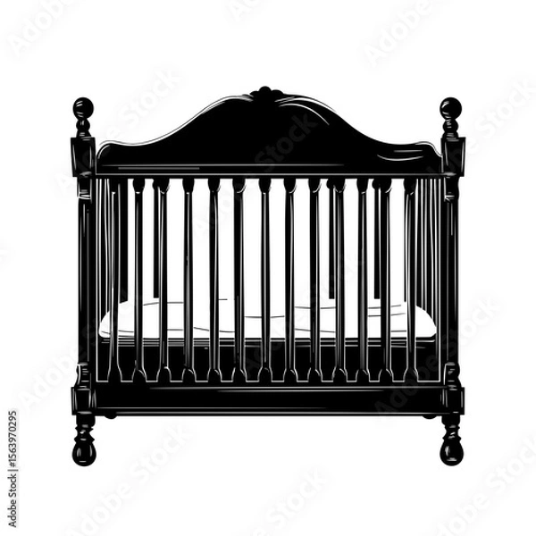 Obraz Black crib silhouette with copy space for nursery design