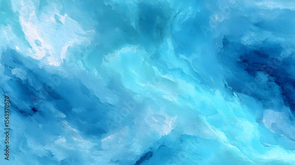 Fototapeta Abstract cerulean blue watercolor wash texture background wallpaper. Copy space, cold ice color art, contemporary artistic backdrop