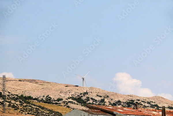 Obraz Wind turbine on the hill on island Pag, Croatia.