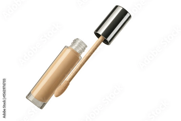 Fototapeta Beige liquid foundation bottle with applicator isolated on transparent background.