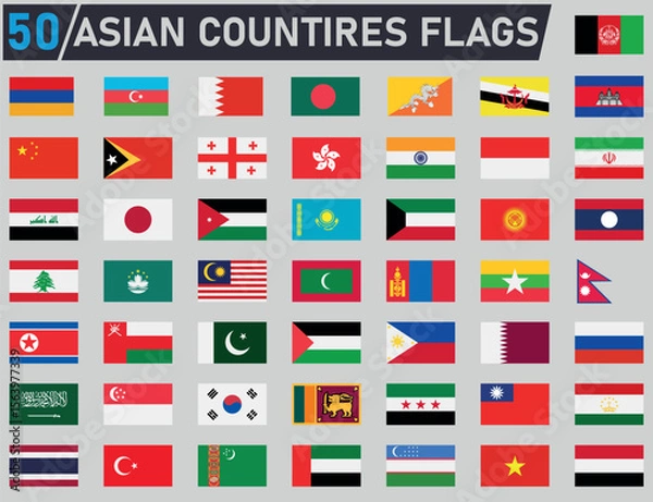Obraz 50 asian countries flags set vector illustration design