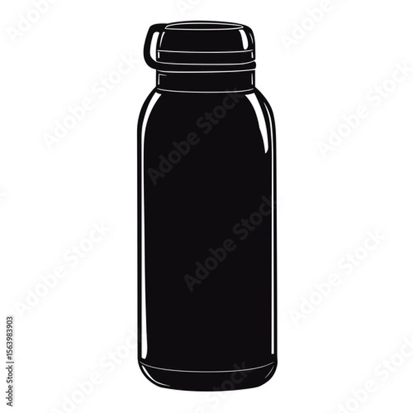 Obraz Black silhouette of a reusable water bottle on a white background for eco-friendly products and hydration