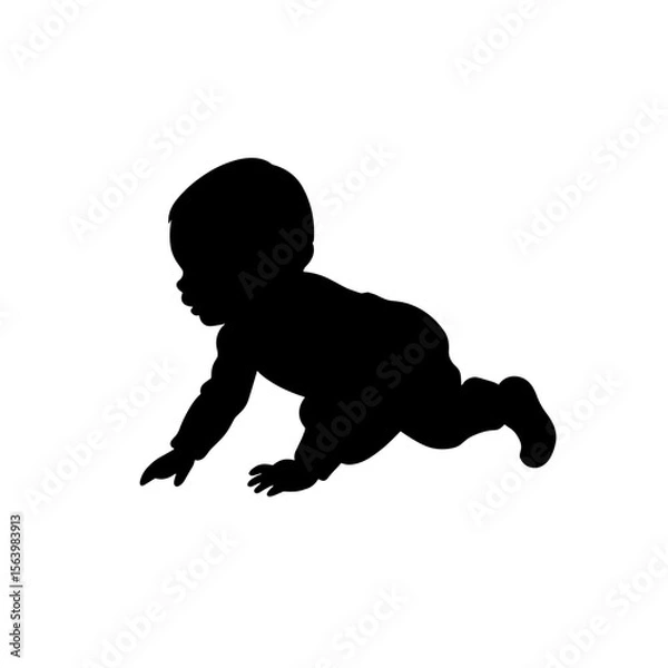 Obraz Black silhouette of a crawling baby on a white background for nursery decor and baby shower concept