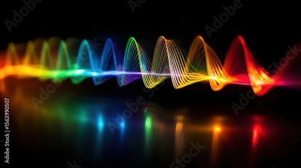 Fototapeta Background with vibrant light waves and dark reflections