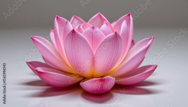 Fototapeta Close-Up of a Stunning Pink Lotus Flower in Full Bloom with Delicate Petals Against a Neutral Background