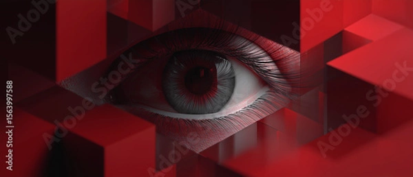 Fototapeta complexity concept on art with eye & 3d geometric pattern